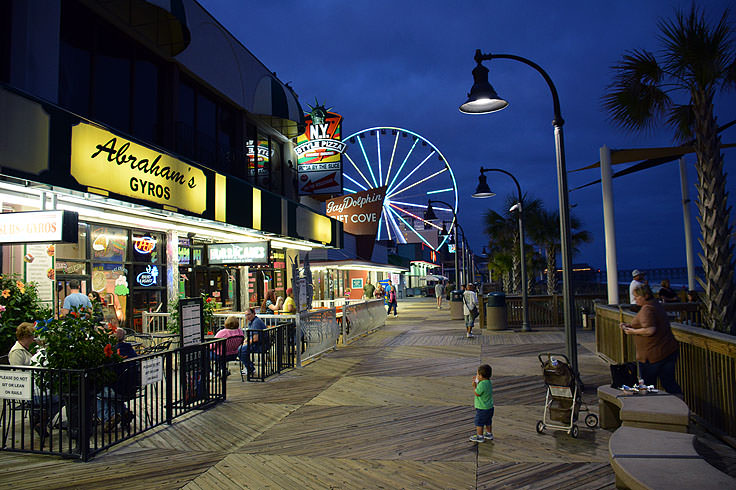 Myrtle Beach boardwalk at night